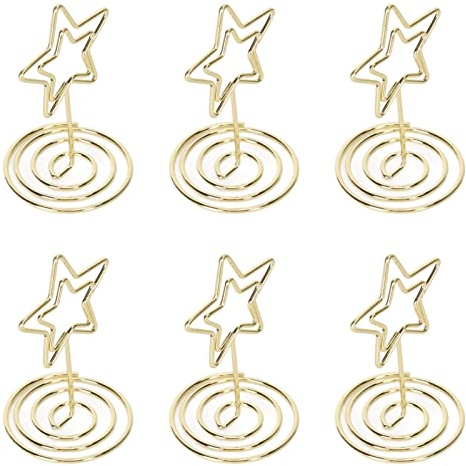 Haofy Portacarte Segnaposto a Forma di Stella 20 Pezzi con Base in Filo Placcato Oro per Visualizzazione del Numero del Tavolo, Biglietti da Visita, Foto e Promemoria, Feste di Matrimonio, Scrivania