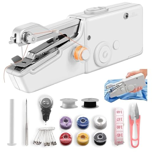 Handheld Sewing Machine, Portable Mini Sewing Machine for Beginners, White Electric Stitching Machine with Accessories, Easy-to-Use Hand Stitching, Suitable for DIY Crafts, Garments, Home & Travel