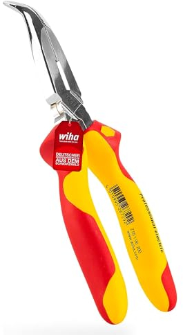 Wiha Flachrundzange Professional electric mit Schneide I ca. 40° gebogene Form I VDE geprüft I Radiozange I 200 mm Elektrikerzange (27425)
