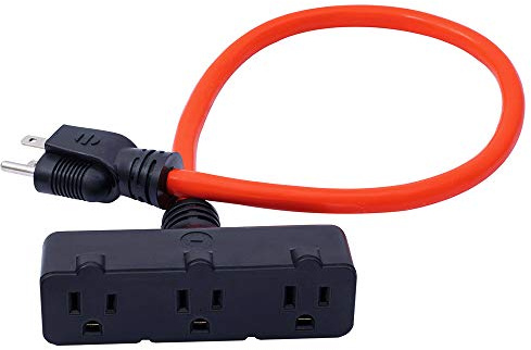 KMC 3-Outlet Power Extension Cord, 12AWG 2-Feet Extension Cord, 125V/15Amp 1875Watt, Orange