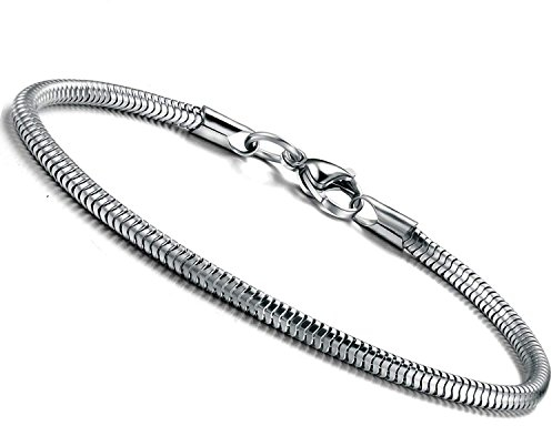 BESTEEL 3 MM Edelstahl Armband Schlangenkette für Damen Herren Armband Trägerelemente Bead Charms 19 cm