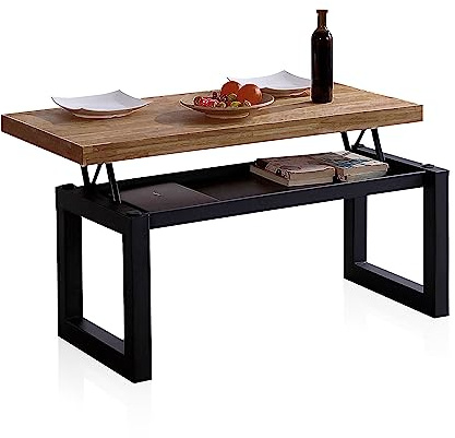 Adec Group duehome | Loft, Mesa de Centro Elevable, Mesita Comedor, Acabado en Roble Boreal y Negro, Medidas: 120 cm (Largo) x 60 cm (Ancho) x 47,5/62 cm (Alto)