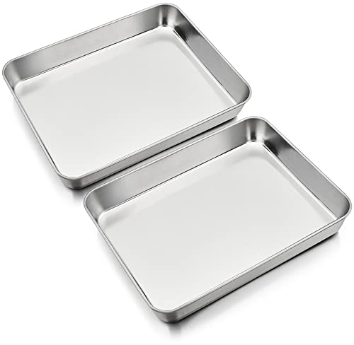 HaWare Backblech, Edelstahl Kleine Auflaufform Fettpfanne Ofenform Backofen 2er Set, Rechteckige Tiefes Ofenblech Kuchenblech zum Backen/Braten/Servieren, Ungiftig & Gesund, Spülmaschinenfest