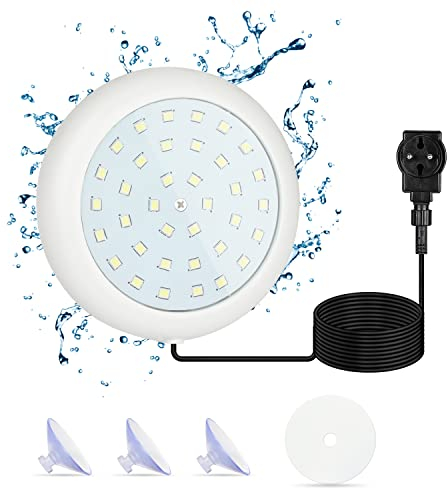 KWODE LED Poolbeleuchtung Unterwasser für Aufstellpool, 10W kalte weiße Unterwasser LED Licht Magnet mit 36 LED Perlen, für Frame Pool Stahlwandpool Aquarium Badewanne, IP68 Wasserdicht, 7m Kabel