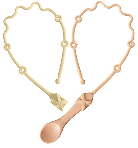 Lot de 2 sangles de support pour ustensiles de bébé pour chaise haute - Aide à l'alimentation pour garder la cuillère à portée de main et hors du sol (silencieux et abricot)