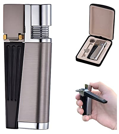 Accendino Portatile, Set 2 in 1, Accendino per Pipa in Metallo, Accendino Portatile Pieghevole a Fiamma Aperta, Gadget per Uomo per Campeggio, Barbecue Da Cucina (Argento Stile A)