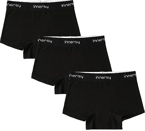 INNERSY Boxershorts Mädchen Schwarz Perioden Unterwäsche Baumwolle Erste Periode Set Teens 3 Pack (10-12 Jahre, 3 Schwarz)