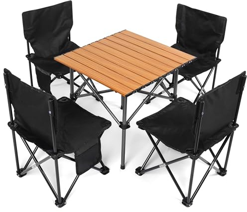 BELLE VOUS (5 Pezzi Set Campeggio con Sedie e Tavolo Neri - Sedie Pieghevoli Portatili per Uso Esterno/Interno - Per Picnic, Barbecue, Feste in Giardino e Viaggi