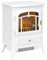 HOMCOM Freestanding Electric Fireplace Indoor Heater Glass View Log Wood Burning Effect Flame Portable Fireplace Stove 950/1850W White