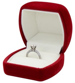 FuninCrea Velvet Ring Box Single Rings Holder Jewellery Gift Boxes for Earrings Rings, Small Elegant Wedding Ring Storage Box for Proposal Engagement Wedding Ceremony (Red)