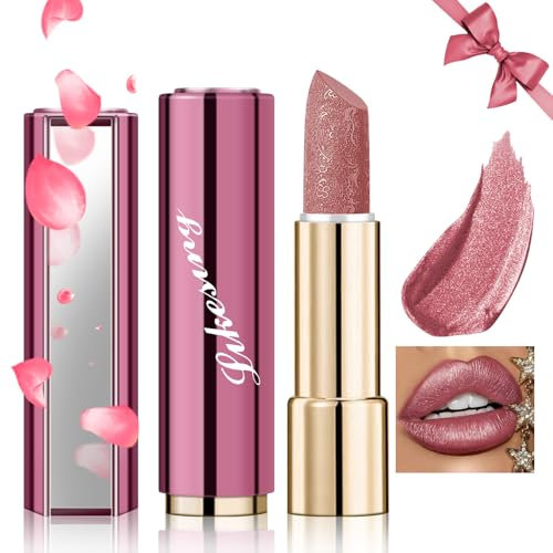 Likesing 1 Piezas Purpurina Pintalabios Permanente Rojo Labiales Larga Duracion Labial Lip Tint Gloss Stain Brillo Tinta Barra de Labios Tinte Labios Lipstick Maquillaje Mujer Regalo Cumpleaños