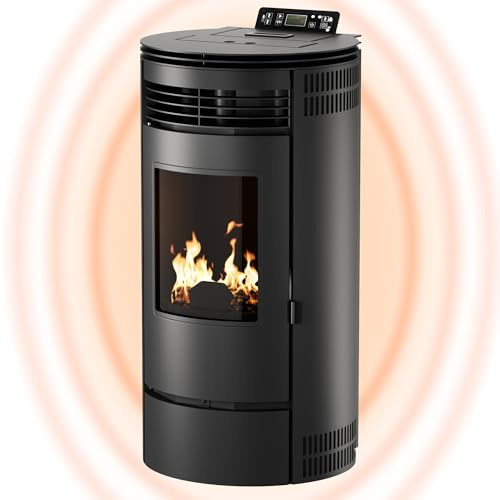 UMBRELLA® PR8 pelletsugn 9 kW upp till 220 m³ – Elkamin med ECO-läge, Wi-Fi Ready, veckotimer & överhettningstermostat för effektiv uppvärmning – Svart