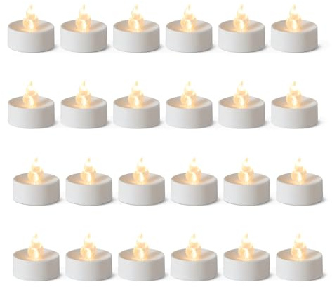 Amazon Basics LED Flameless Tea Lights Battery Operated Candles with Batteries Included, Pack of 24, 3.7 cm (L) x 3.7 cm (B) x 3.3 cm (H), White