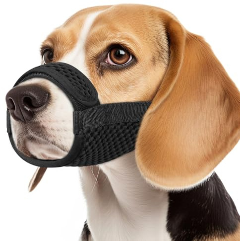 Mayerzon Dog Muzzle with Hook and Loop for Large Medium Small Dogs, Patented Soft Mesh Beagle Labrador Puppy Muzzles for Biting Chewing Grooming, Breathable, Adjustable, Allows Panting Drinking