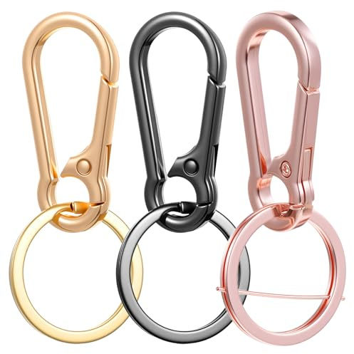 Tyqour Lot de 3 mousquetons porte-clés en métal - Petit anneau porte-clés - Avec clips à fermeture rapide - Pour clés, sacs à dos et breloques