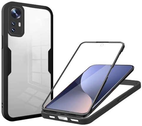 GoodcAcy Case für Xiaomi 12 Pro Hülle mit eingebautem Panzerglas Displayschutz und Kamera Schutzfolie [9H HD], 360 Grad Handyhülle Ganzkörper Stoßfeste Xiaomi 12 Pro Case - Schwarz