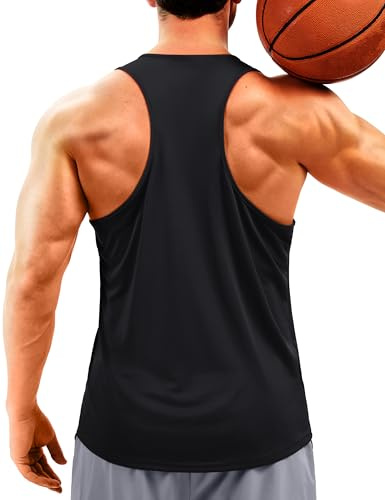 TACVASEN Mens Racerback Tank Tops Sun Protection UPF 50+ Workout Sleeveless Shirts Running Vest Singlet Quick Dry Gym Muscle Tank Tops Black S