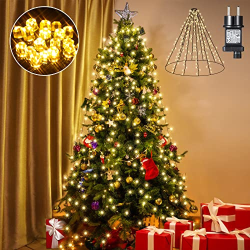ELKTRY Luci Albero di Natale, 400LED 2M Mantello Luci Natale con 8Modalità Temporizzatore Impermeabili per Albero di Natale 180/210/240/270cm, Bianco Caldo