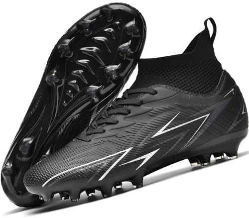 situkeke Mens Football Boots Spike High Top Football Shoes Astro Turf Trainers AG FG Soccer Cleats Boys Professional Athletic Shoes,Black,EU43