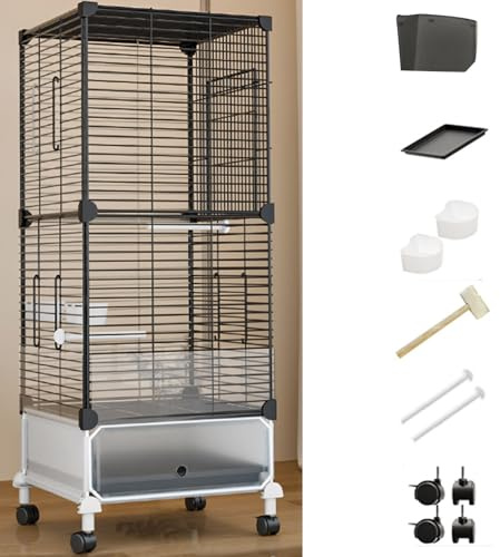 Large Bird Cage with Rolling Stand - Double-Layer Iron Flight Cage for Parakeets, Cockatiels, Budgies, and Finches - Outdoor Aviary with Tray, 11 Piece Set