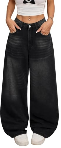 OYICAI Pantalon Denim Baggy Jeans Femme Large Jambe Y2K Hip Hop Streetwear | Laisé,Vintage,2000s,Rétro