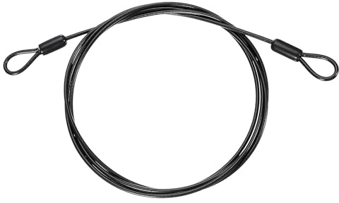 2 m x 5 mm, cable de acero con ojales, cable de seguridad con revestimiento de plástico, para candado de cable, remolque de bicicleta, color negro