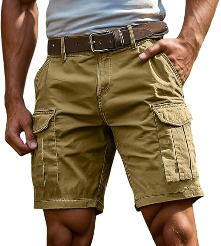 Short cargo taille haute décontracté pour homme - Short de travail ample et décontracté avec poches - Léger pour homme - Coupe décontractée - Coupe décontractée - Respirant