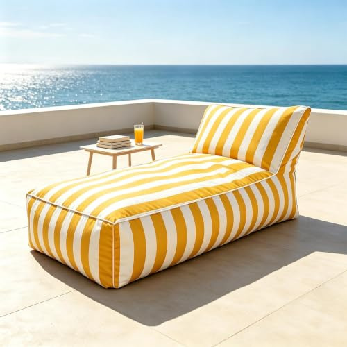 KBZSlyn Funda para puf, a rayas, grande, de longitud completa, a prueba de salpicaduras, tela Oxford a prueba de salpicaduras, para patio, reclinable, tumbona para adultos, sin relleno (amarillo)