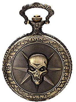 JewelryWe Damen Herren Taschenuhr Gotik Schädel Totenkopf Uhranhänger Quartz Legierung Kettenuhr Uhr Halskette Farbe Bronze