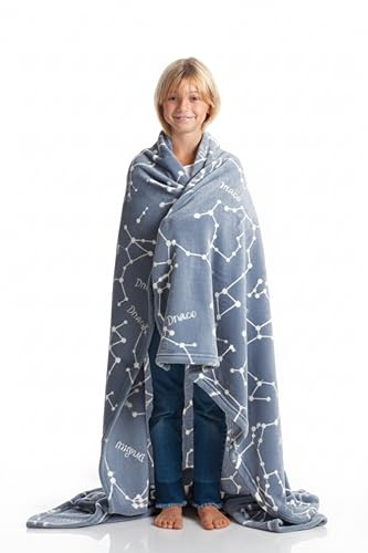 Kanguru Plaid Pile, Glow, singolo, si illumina al buio, Coperta divano microfibra, morbida, divertente, Costellazioni 130x150cm, Simpatico copriletto singolo bambina, idea regalo Natale o Compleanno