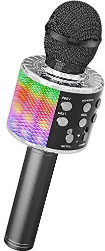 Ankuka Karaoke Wireless Microphone, 4 in 1 Handheld Bluetooth Microphones Speaker Karaoke Machine with Dancing LED Lights, Home KTV Player Compatible with Android & iOS Devices, Black