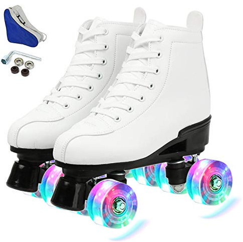 XUDREZ Double Row Adjustable High-top Roller Skates - Indoor/Outdoor Adult Skates (White Flash Wheel, 42=UK:8)