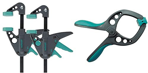 Wolfcraft 3455100 2 EHZ 40-110 - Sargentos monomanuales, Multicolor, Set de 2 piezas + 3631000 - Pinza de sujeción FZ-60 con resorte (tipo sargento)