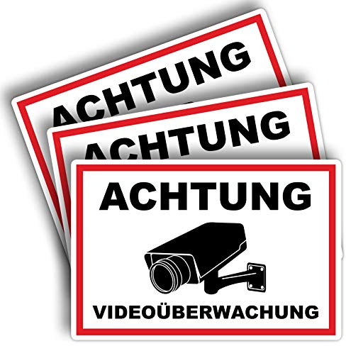 3 Stück Achtung Videoüberwachung Schild 20 x 30 cm aus stabiler PVC Hartschaumplatte 3mm dieser Bereich wird überwacht Schild mit UV-Schutz von STROBO