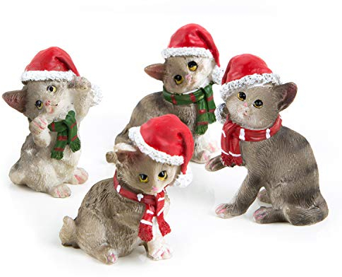 Logbuch-Verlag 4 weihnachtliche Katzenfiguren 5 cm - Katzen Figuren Weihnachten Deko - kleines Geschenk für Katzenliebhaber & Katzenbesitzer