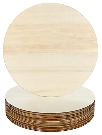 JMIATRY 20 Pcs Unfinished Round Wooden Circles, 25 cm / 10 inch Diameter, 3mm Thick, Plain Natural Blank Wooden Discs for Painting, Craft, Sign Plaque and Home Decoration