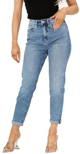 Ex Famous Store Mom Jeans High Waisted for Women UK, Ladies Ankle Grazer Relaxed Fit Jean Light Blue