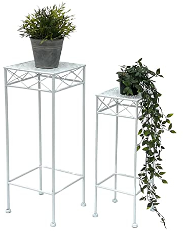 DanDiBo 96314 - Juego de 2 taburetes para flores (metal, rectangulares), color blanco