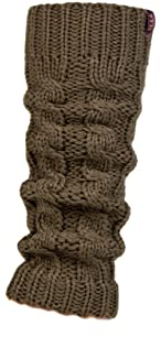 ELLE Ladies 1 Pair Chunky Cable Knit Leg Warmers - Khaki One Size