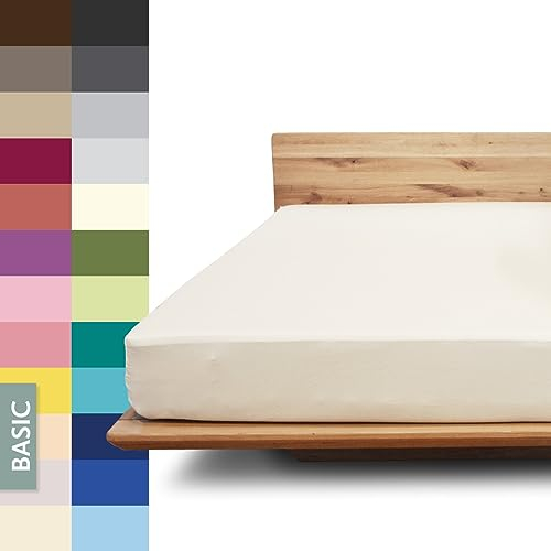 JONA SLEEP® Basic Spannbettlaken 90-100 x 200-220 cm - 190 g/m² faltenfreies Baumwoll-Jersey Leintuch, Made in Austria, Öko-Tex 100 Standard (Natur)