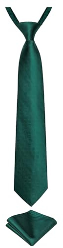 DiBanGu Children Pretied Tie for Boy Classic Formal Emerald Green Tie and Pocket Square Party School