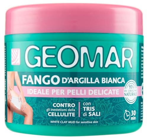 GEOMAR | Fango D'Argilla Bianca, Contro gli Inestetismi della Cellulite, per Pelli Delicate, 95% di Origine Naturale Con Tris Di Sali (Sale Marino, di Epsom e del Mar Morto), Made in Italy, 600 g