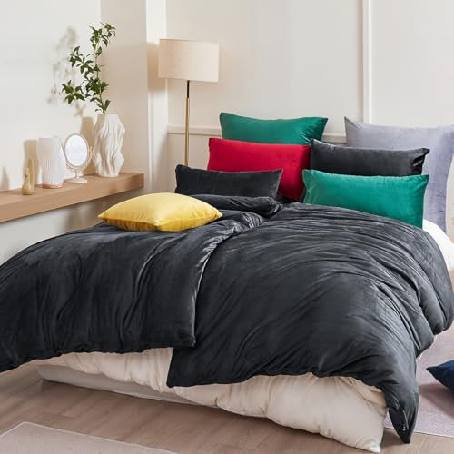 Beqnat Winter Flanell Bettwäsche 135x200 4teilig Warme Flauschige Plüsch Bettwäsche Sets Cashmere Touch Winterbettwäsche Fleece Bettbezug 2er + Kissenbezug 2er 80x80 mit Reißverschluss, Anthrazit