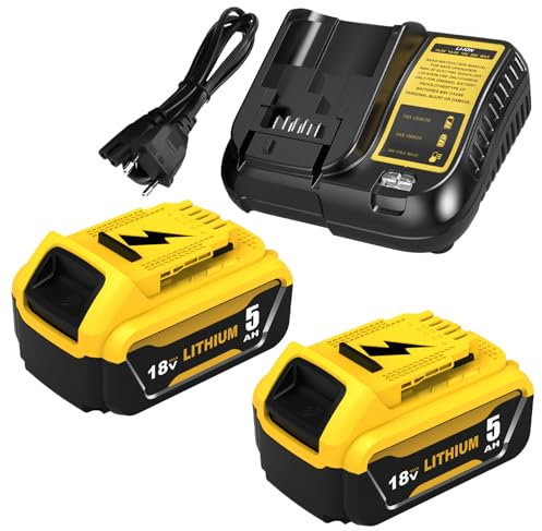 2Pcs DCB184 Ersatz für DeWalt Akku 18V 5.0Ah DCB182 DCB180 DCB184 DCB200 DCB182 DCB181 DCB201+für Dewalt Ladegerät 18V 3A Werkzeug Akku Goodexo