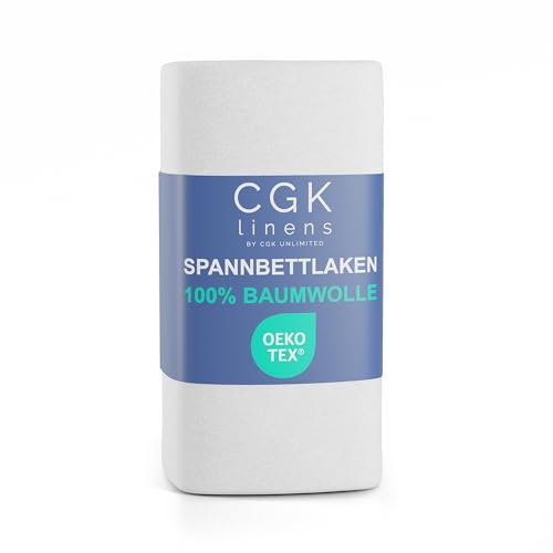 Spannbettlaken Jersey 180x200 cm - 100% Baumwolle weich & atmungsaktiv wärmend - Bettlaken Spannbetttuch mit Rundumgummi für Matratzen bis 30 cm & Boxspringbetten DE - Oeko-Tex Zertifiziert - Weiß