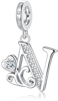 Cadeau de Saint-Valentin - Lettre N Pandora Charms S'adapte au Collier Bracelet Européen,Cadeau pour Femmes Filles Anniversaire