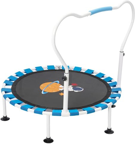 Trampolín para Niños,Cama Elástica Plegable 101 cm,Mini Trampolín Plegable Silencioso con Empuñadura Regulable,Deportes de Salto en Interiores o Exteriores para Niños Mayores de 3 Años (Azul)