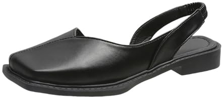Square Toe Mary Jane Shoes for Women Closed Toe Slingback Back Sandals for Women Low Block Heel Court Shoes Party Dress Pumps Summer Walking Slippers with Elastic Strap Slip On Flats Slides Black