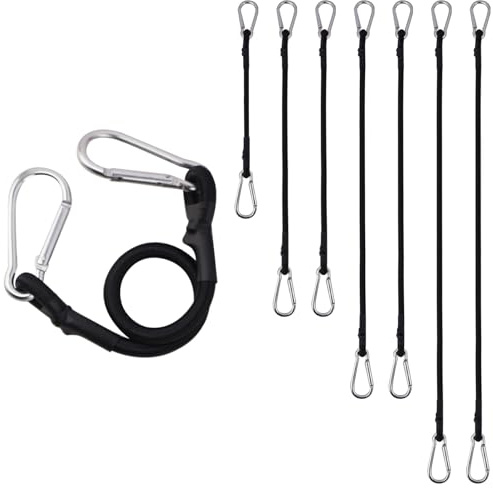 FOGAWA 8 Pezzi 30cm/60cm/80cm/100cm Corda Elastica con Moschettone, Corde Elastiche con Gancio, Cavi Elastici Extra Forte, Cinghia Elastica con Moschettone Nero,per Tende da Sole,Teloni,Auto,Campeggio