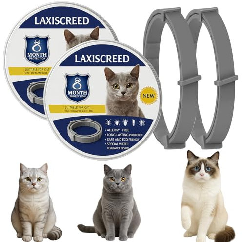 LAXISCREED Katzenhalsband 2er Pack mit natürlichen Ölen, Langzeitschutz (16 Monate) & Wohlbefinden, verstellbar, wasserfest, für Katzen ab 7 Wo